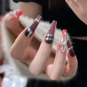 Black Pink Ombre Punk Edgy Acrylic Nails