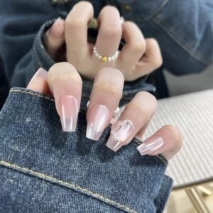 Cat Eye Pearls French Pink Tip Nails