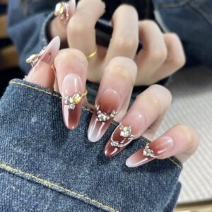 Cube Star Chain Ombre Brown Almond Nails
