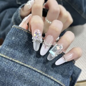 Pink French Tip Almond Luxury Nails