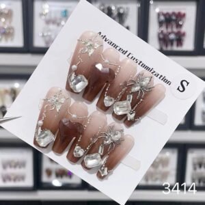 Spider Butterfly Brown Color Ombre Nails